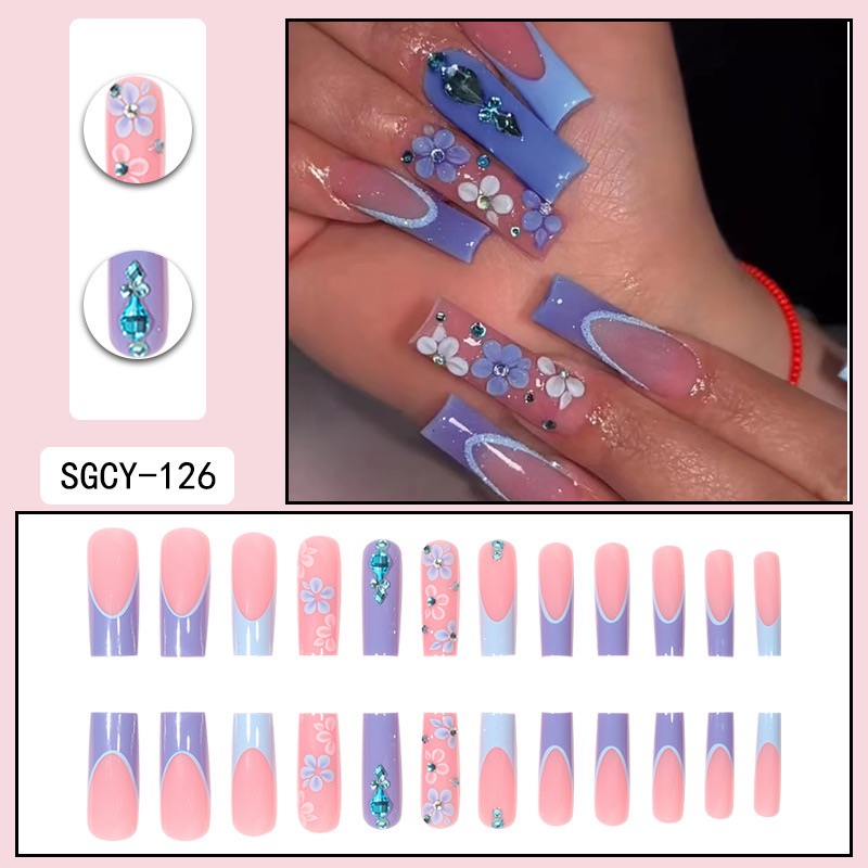 Press on Nail Medium Recyclable False Nails Full Cover Tips Fake Nails 24pcs with Designs Fake Nail for Women and Girls（no glue）08