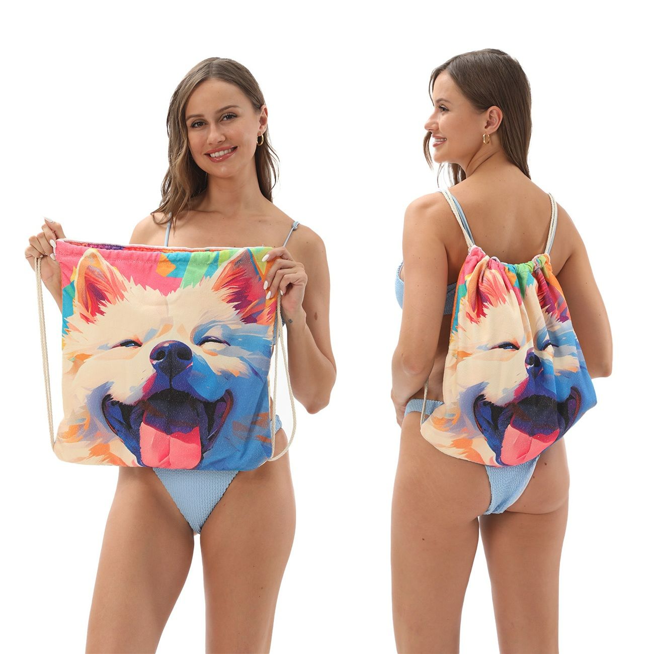 2 - in - 1 foldable beach towel, printed bath towel, all - in - one beach towel with a storage bag that can be folded and stored