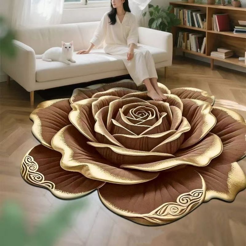 3D three-dimensional flower carpet, irregular bedroom carpet, bathroom floor mat, crystal velvet, absorbent non slip foot mat large size 100*100cm,80*80cm,60*60cm,50*50cm,40*40cm art carpet