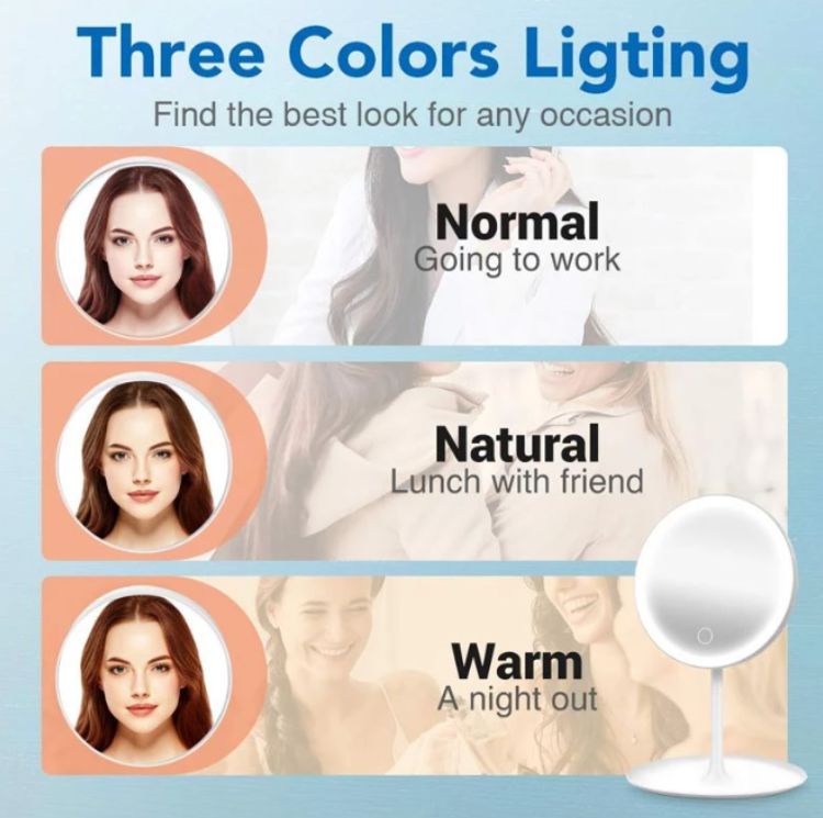 LED Makeup Mirror With Light Lamp With Storage Desktop Rotating Cosmetic Mirror Light Adjustable Dimming USB Vanity Mirror