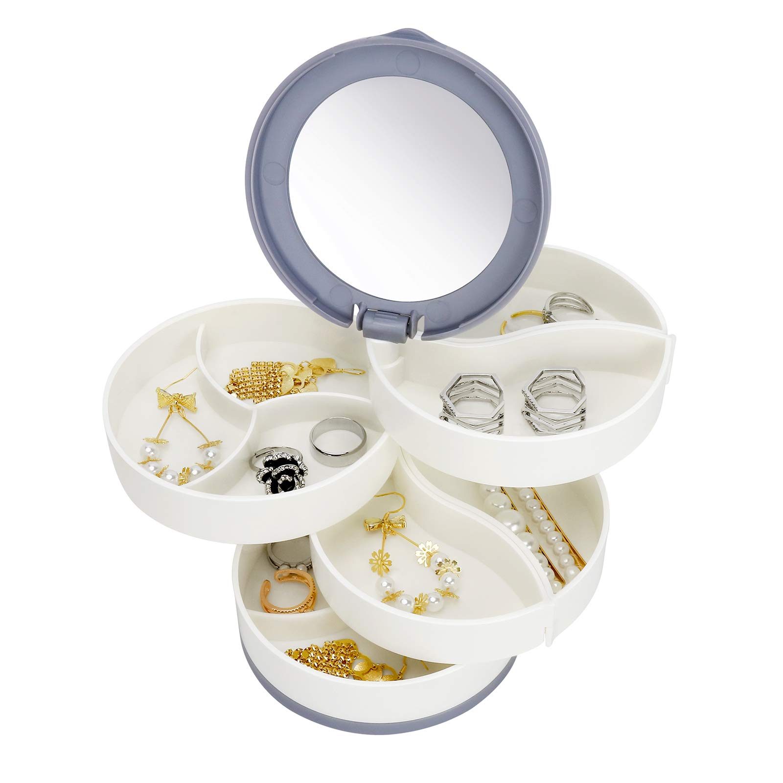 4-Layer Rotatable Jewelry Container Plastic Jewelry Storage Box with Mirror Lids Jewelry Accessory Organizer for Women Bracelets Rings Earrings