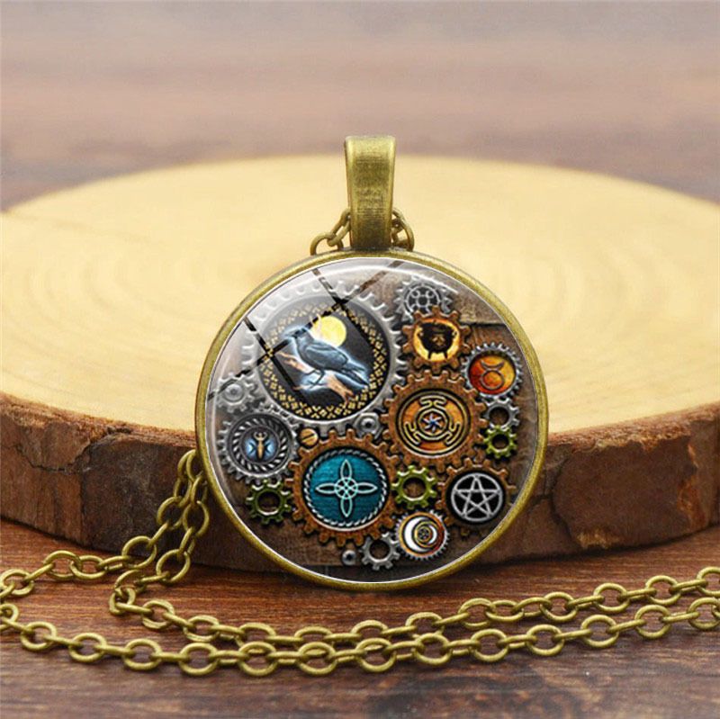 Mechanical Time Gemstone Pendant Necklace CRRSHOP free shipping 