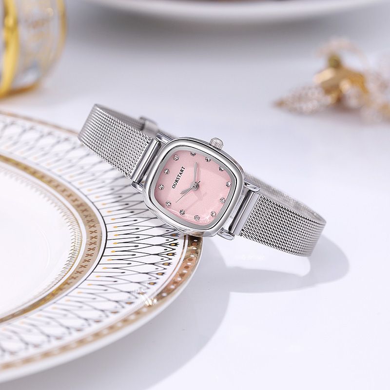 Women's Fashion Diamond Set Square Quartz Mesh Strap watch GD289