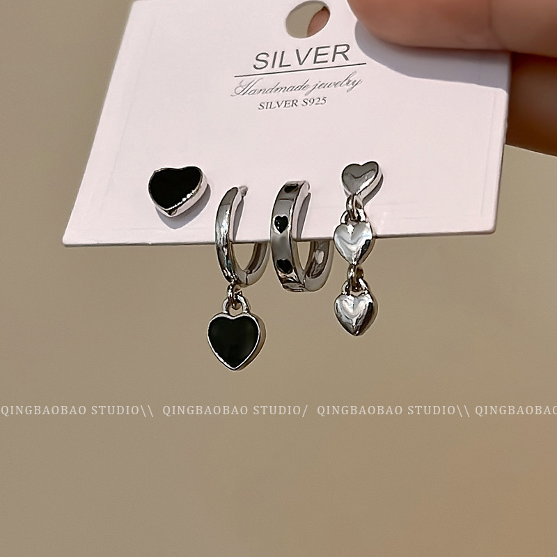 E5607 Women's Niche Love Earrings Set Silver Alloy Earrings