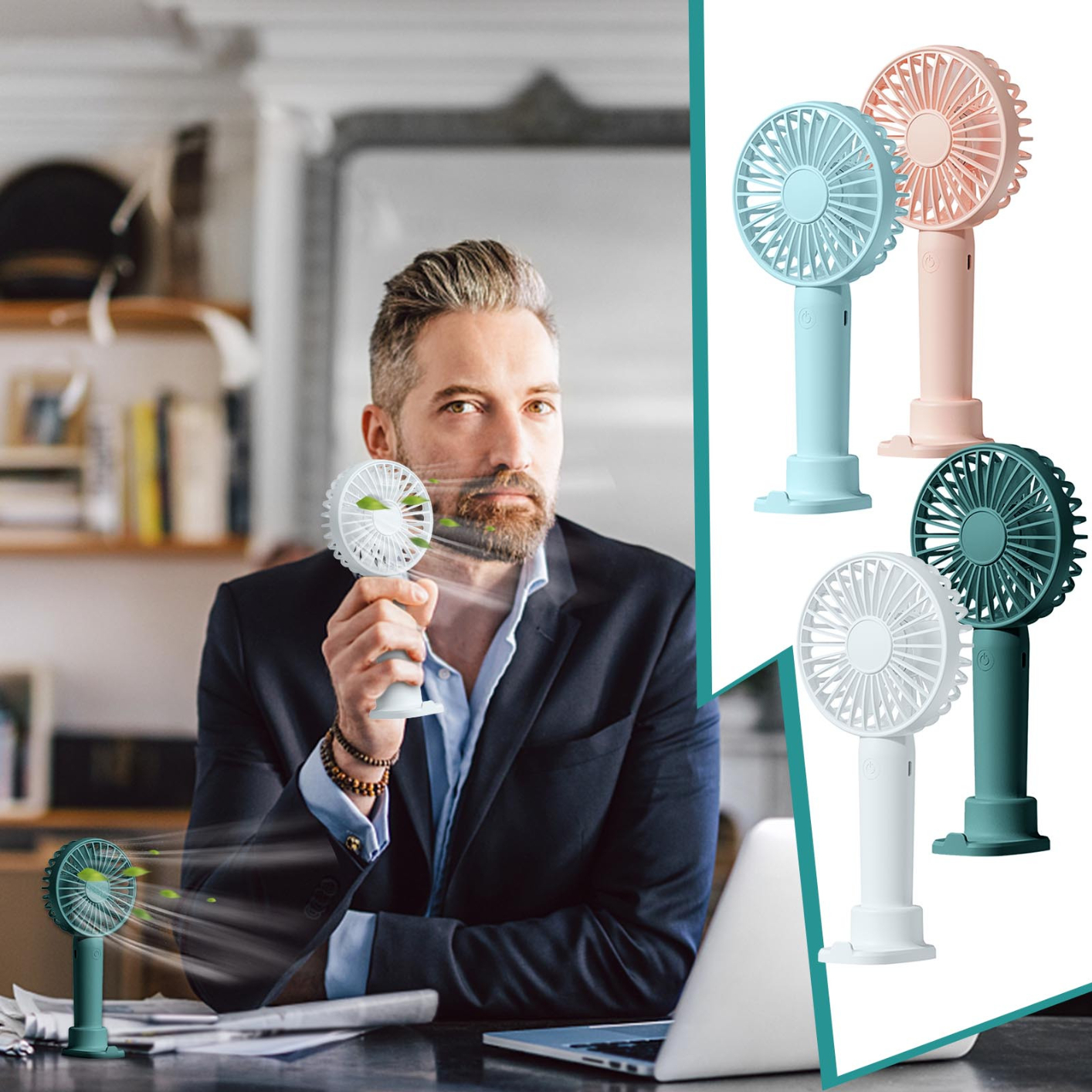 Desktop Natural Wind Mode Mini Portable Small Fan Quiet Rechargeable Office Desktop

