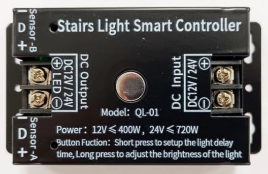 Automatic Stairs Lighting Controller 12V COB LED Strip Backlight for Staircase with Motion Sensor Switch 20s-80s Timer Delay OFF, PIR Induction Full-Bright Stair Lighting Controller System - QL01