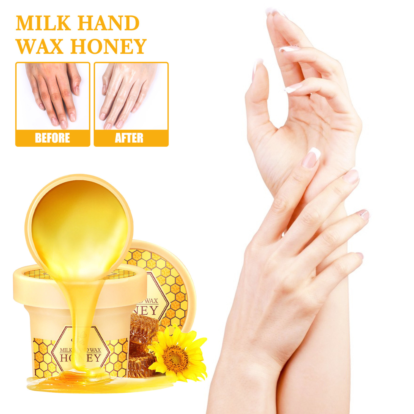 OUHOE Natural Honey & Milk Gentle Hand Wax Soft Peel Off Mask Silky Skin Natural Extracts Moisturizing Hydrating Nourish