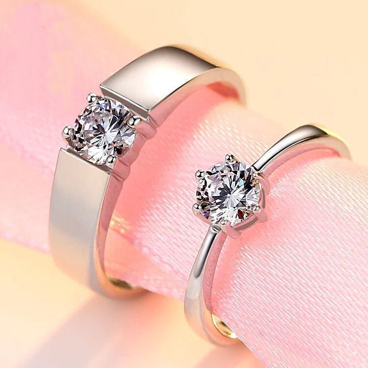 KEDOUXIN Cross-border explosive accessories silver-plated couple's ring pair of European and American diamond ring simulation zirconia engagement proposal ring Tanabata
