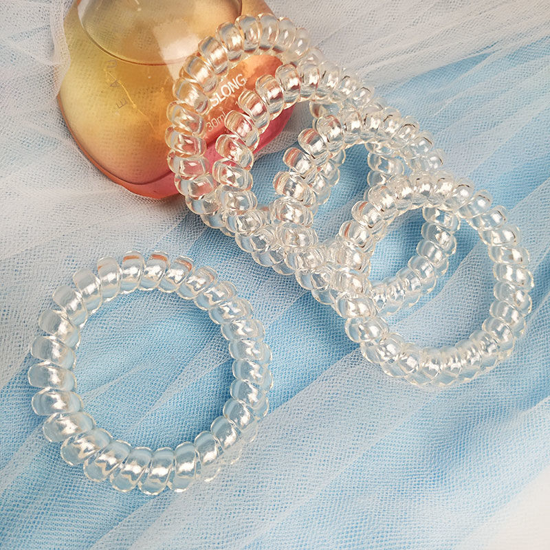FQ003 Korean Telephone Wire Line Hair Tie Spiral Shape Clear Transparent Color Rubber Eastic Hair Band Women Hair Accessories