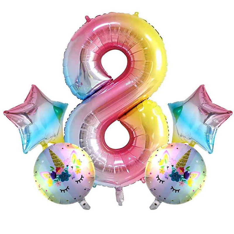5 PCS 40 Inch Birthday Unicorn Foil Balloon Party Decorations Supplies Helium Mylar Digital Balloons Set