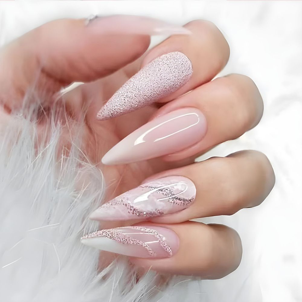 Women Make Up Fake Nail Long Style Pink Color 