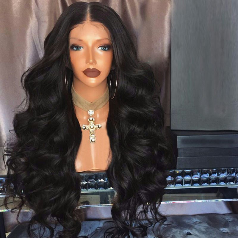 26 inches Lace Frontal Wigs Closure Wigs Wave fiber wigs Lace Wigs for Black Women Black Color 1B