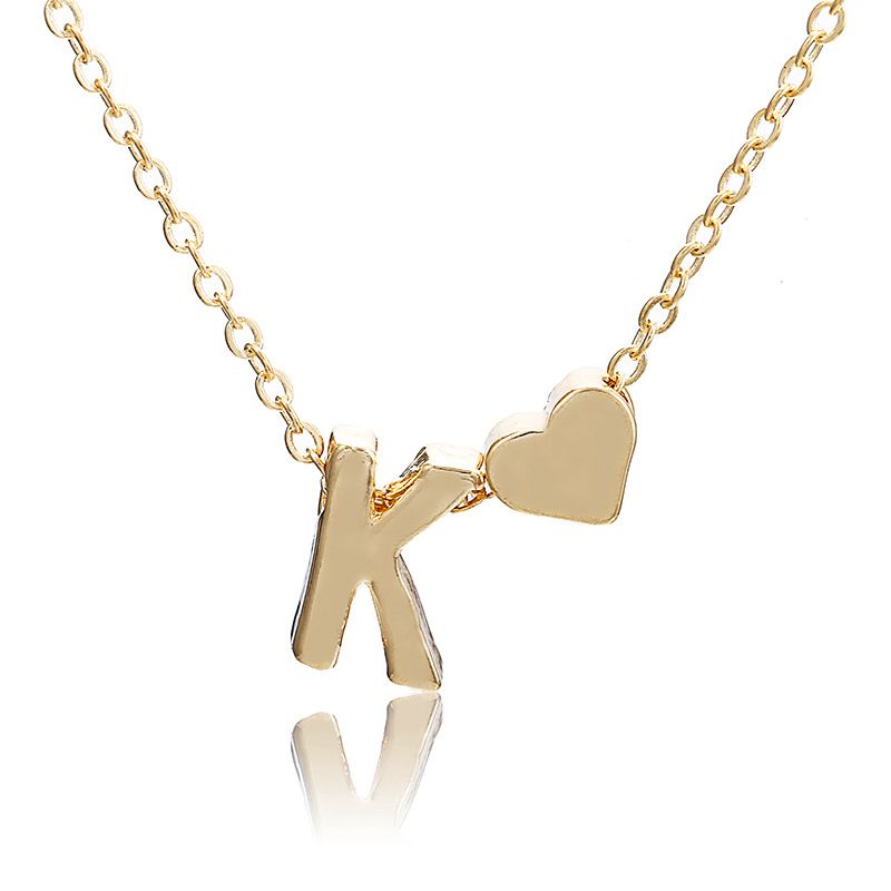 New simple peach heart-shaped letter necklace, elegant and versatile 26-letter original heart clavicle chainK