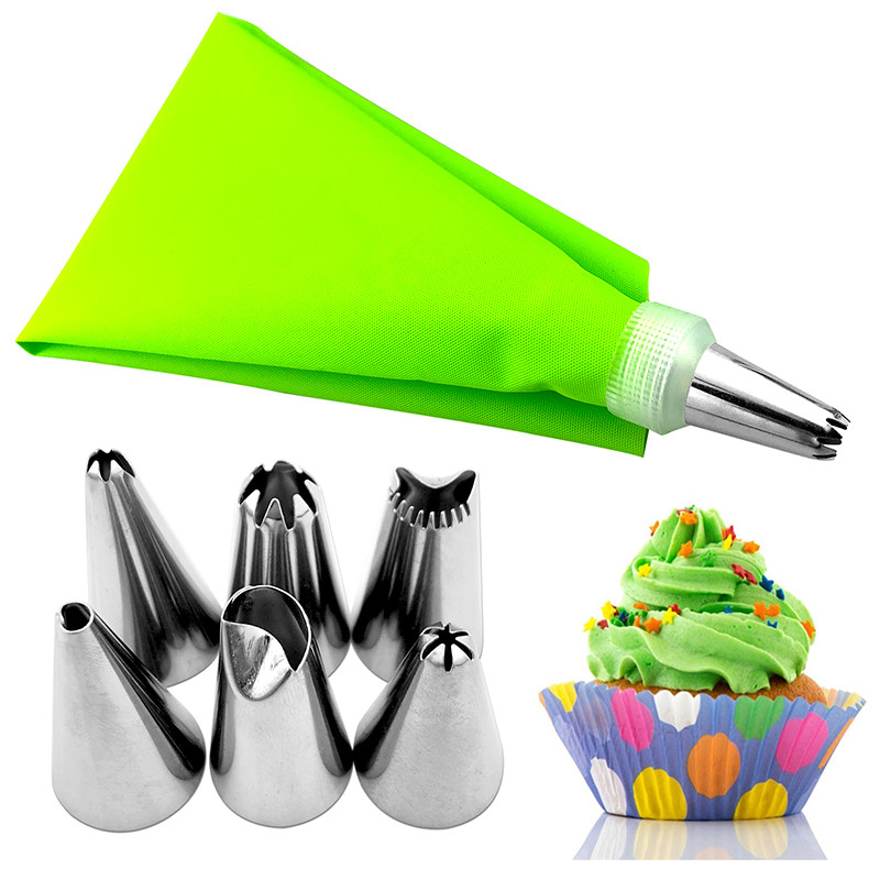 8PCS Silicone Icing Piping Cream Pastry Bag 6 Stainless Steel Cake Nozzle Decorating Pastry Tools