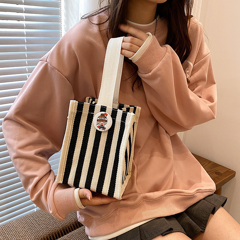 QN411 Women's Spring and Summer New Simple Contrast Stripe Handbag Casual Handheld Shopping Bag