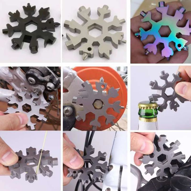 18 In 1 Snowflake Multi Tool, Stainless Steel Beer Bottle Opener, Flat Phillips Screwdriver Kit/Wrench, Outdoor Durable and Portable