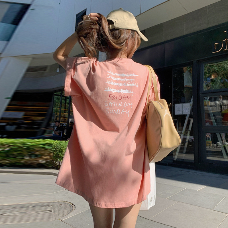 Women's Summer New Pink Smiley T-Shirt Loose Half Sleeve Top