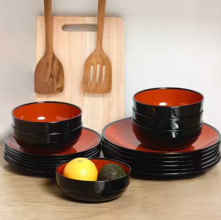  Classic Design Unbreakable Eco-Friendly Dinner Plate Set Modern Design Red Black Platter for Party Kitchen Restaurant Hotel