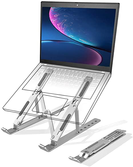 【Linhui】Aluminum Laptop Stand,Computer Stand, Tablet Stand,6 Levels Adjustable Foldable Portable Desktop Stand Compatible with Macbooks,HP,Dell, Acer, Asus,Lenovo and up to 10-15.6" Laptops