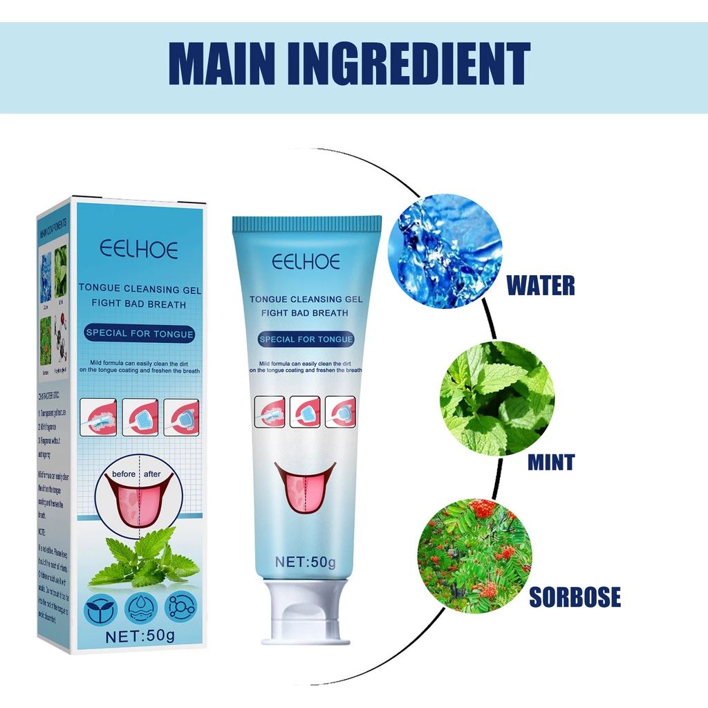 Eelhoe Tongue Coating Cleaning Gel Brush Scraper Oral Care Prevents Uccers Remove Odors Fresh Breath Effectively InhibitTwo box