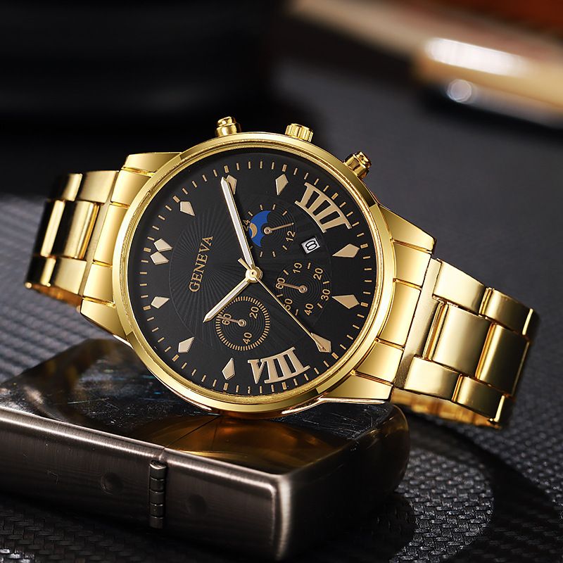 Calendar steel band watch men's large dial quartz watch men's watch foreign trade men's watch