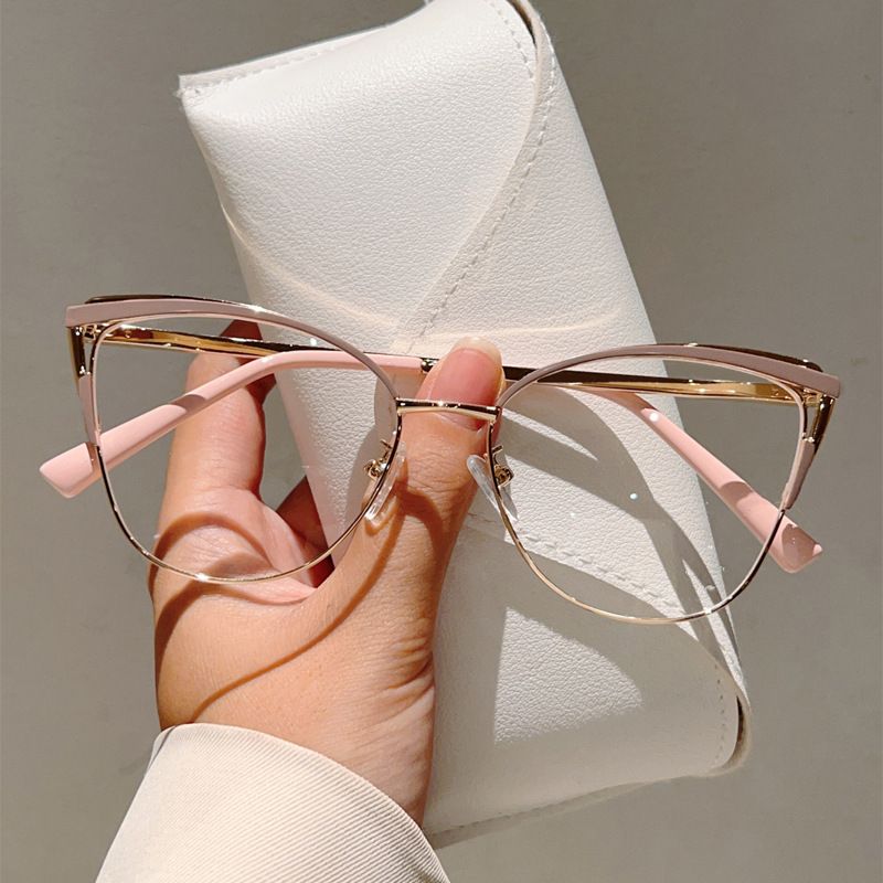 New Metal Frame Cat Eye Glasses, Luxury No-makeup Anti Blue Light Flat Eyewear, High-grade Slim Optical Glasses, Lightweight Eye Protection Glasses for Business Office Daily Wear