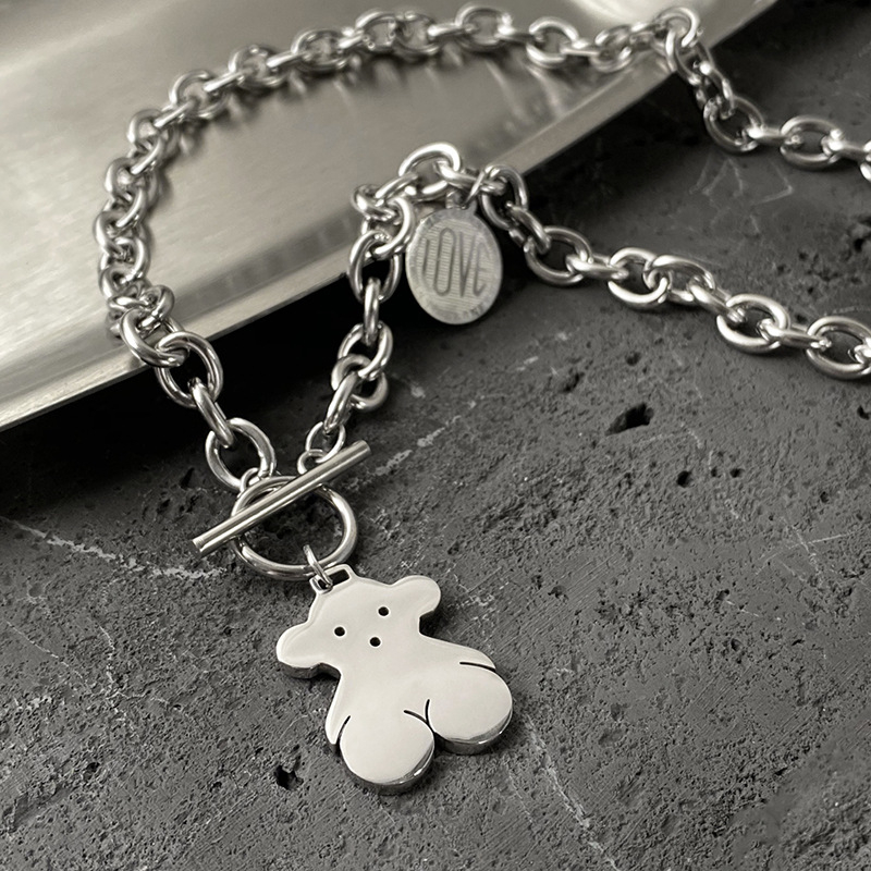 L024 Stainless Steel Letter Map Heart Pearl Padlock Bear OT Buckle Paperclip Chain Necklace Pendants Hip Hop Jewelry