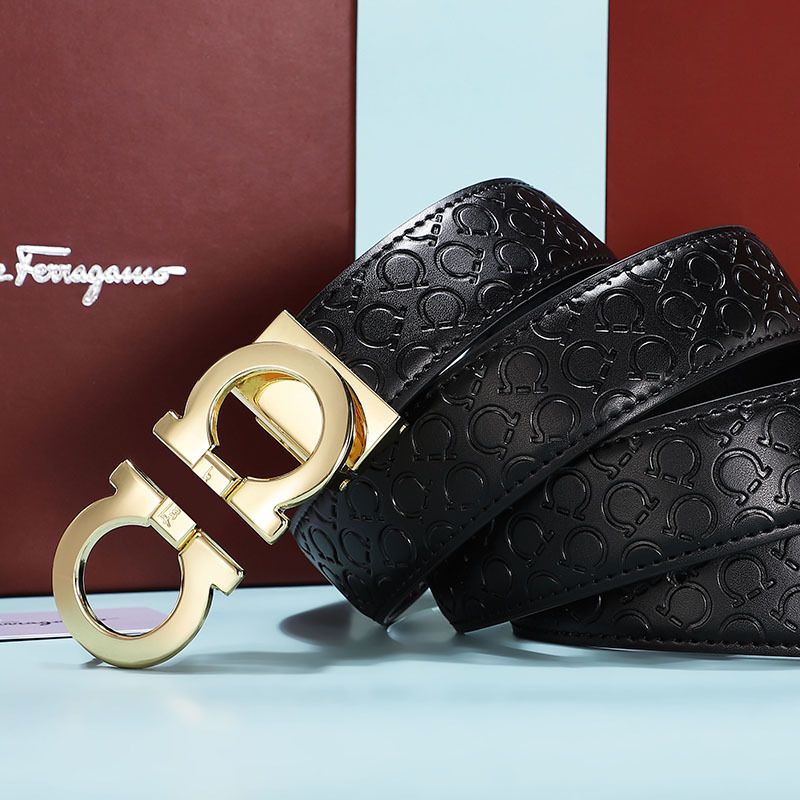 Men's Fashion Business Alloy Smooth Buckle Belt Casual Youth Genuine Leather Belt