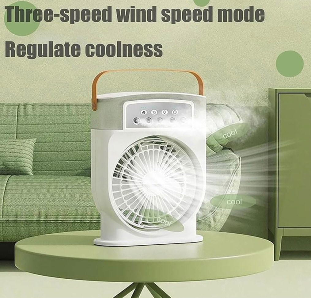Potable Ice Mist Fan, Polaire Mist Fan, Rechargeable Desktop Mini Misting Fan with 7 Colors Light, Portable Air Cooler, Three Wind Speeds, Timer, for Home, Office 