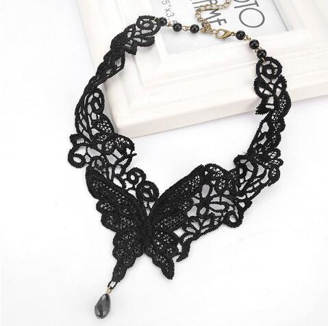 SC606630 Fashion Butterfly Lace Sexy Gothic Choker Lace Necklace Choker Necklace Black Lace Neck Choker Necklaces for Women Jewelry
