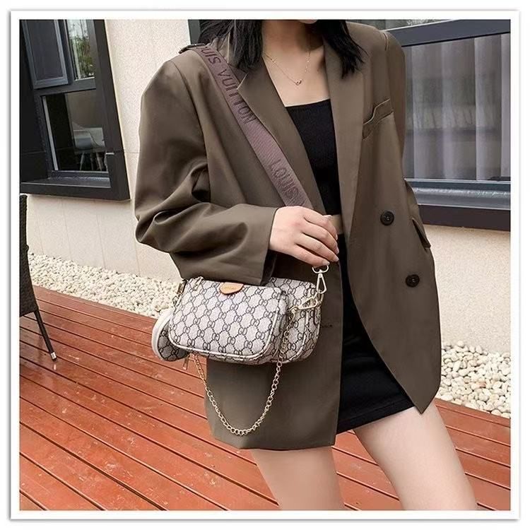 new trendy presbyopia bag 3 piece sets bag one-shoulder lady messenger female bag mini underarm coin pursGrey