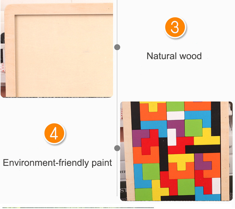 Children's Early Education Wooden Fun Color Classic Tetris Puzzle Toy