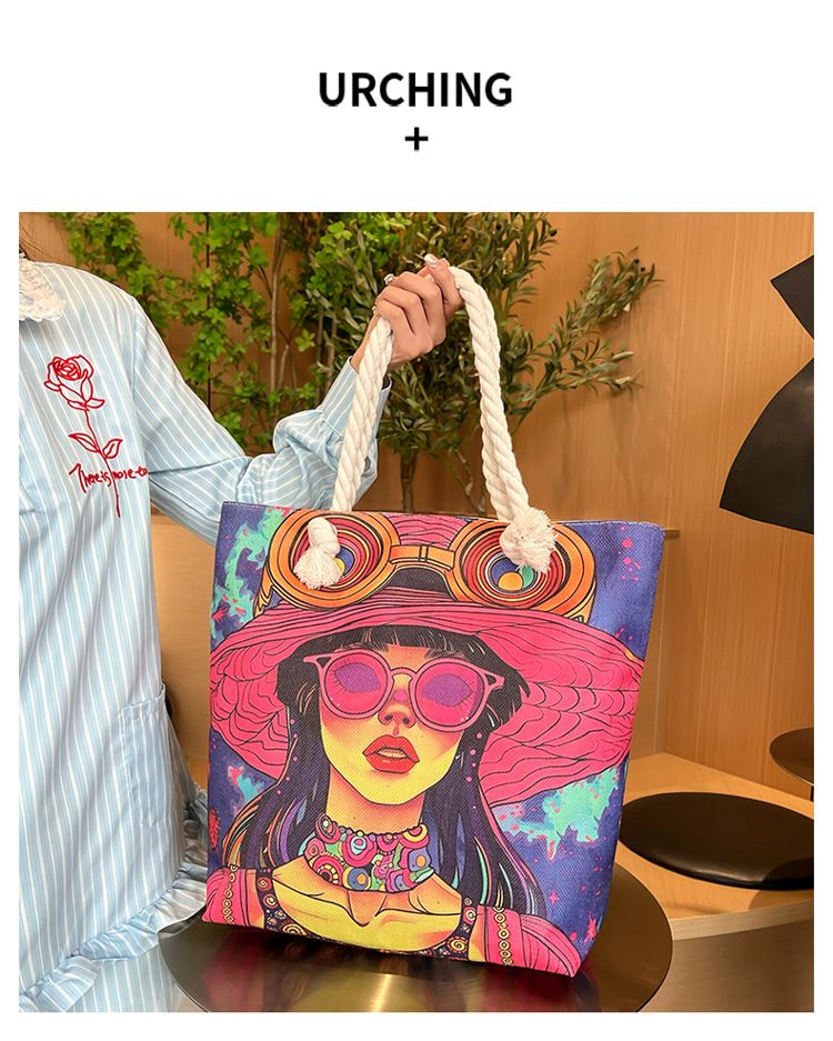 Miss DG Painting hand bag Cartoon canvas bag Large capacity Beauty Tote bag Shopping shoulder bag