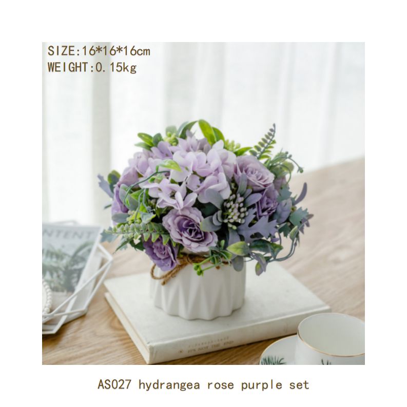 Hydrangea rose set ceramic hemp rope vase artificial flowers silk flower pastoral floral ornaments living room dining room dining table hotel wedding church venue funeral ceiling road layout home decoration flower arrangement holding flowers photo props flowerpot