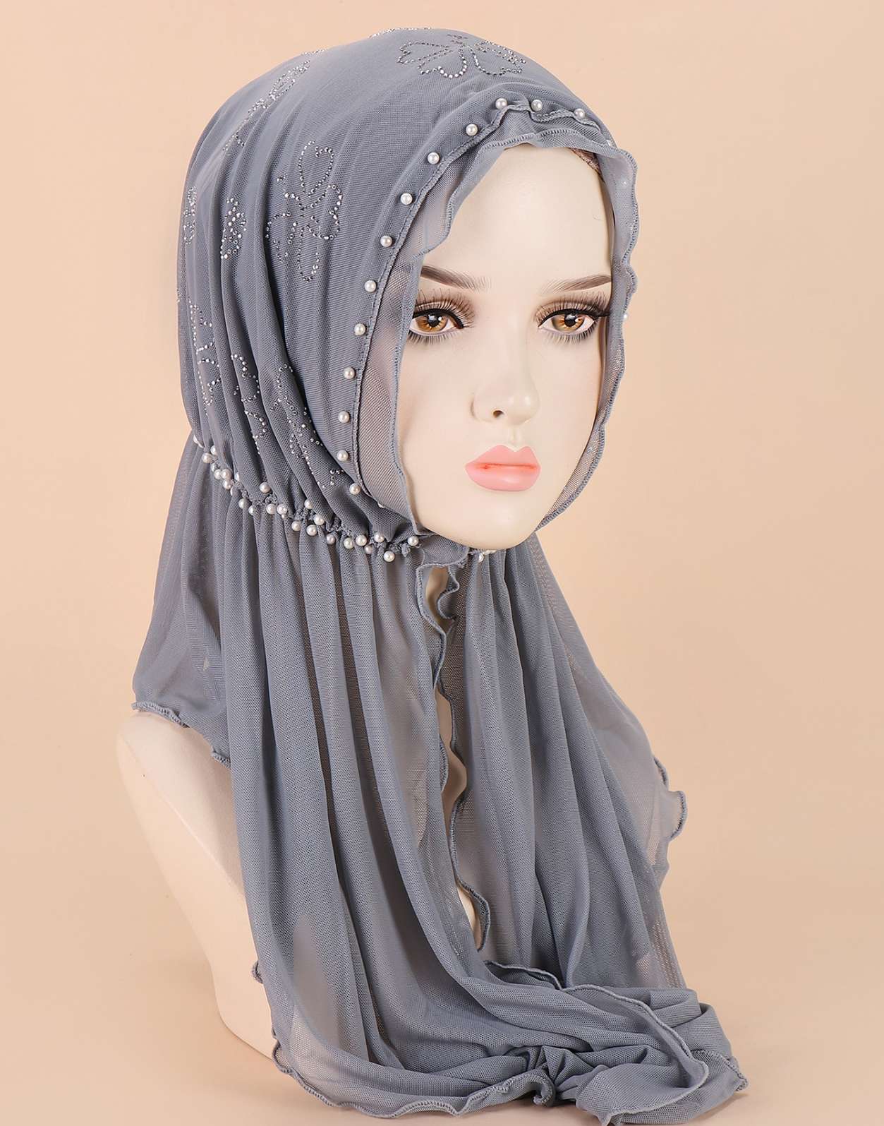 Muslim female headgear hat CRRshop free shipping hot sale Exquisite pearl surrounds butterfly with diamond bottom cap tulle pullover cap muslim cap shawl temperament shawl headband