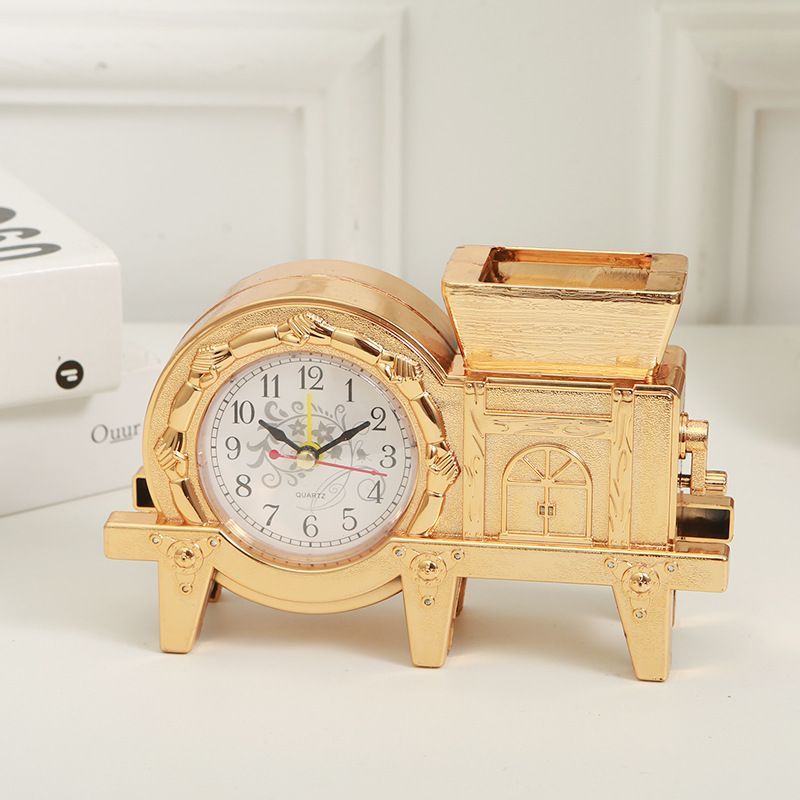 Retro Windmill Alarm Clock Desktop Organizer Office Stationary Cute Pen Holder Desk Clock with Pen Holder Bedside Alarm Clock Table Clock