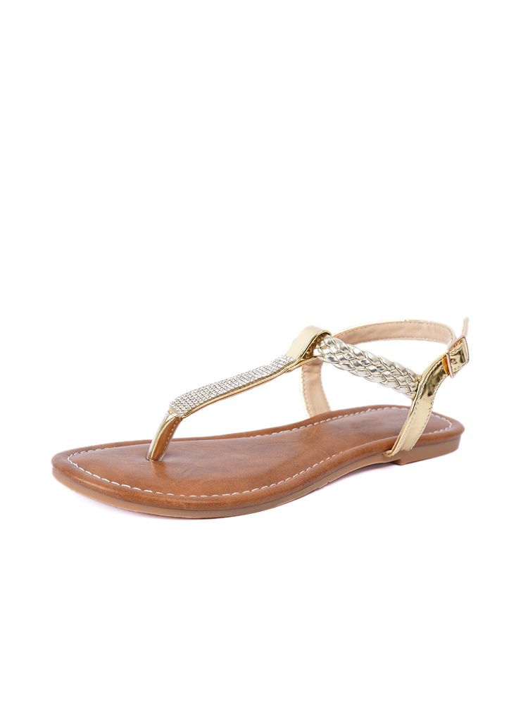 New 2025 European and American summer flip-toe sandals cross-border casual flat herringbone rhinestone sandals

