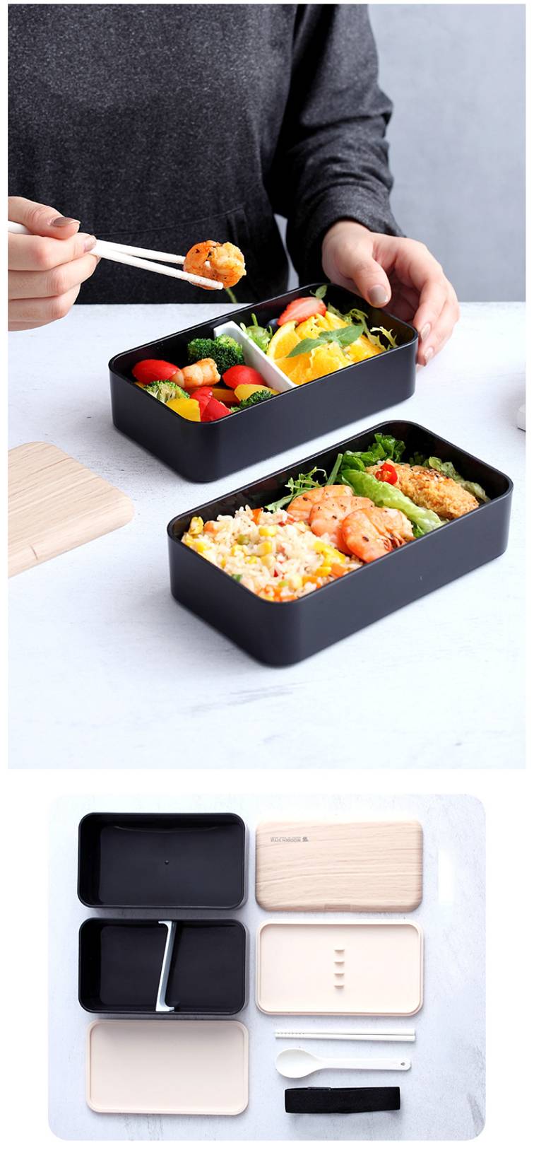 Premium Bento Lunch Box in Modern Colors - 2 Compartments, Leak-proof - Includes Divider, Cutlery & Chopsticks - Japanese Bento Box for Adults & Kids - Zero Waste & Food-Safe