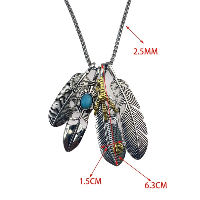 Feather pendant men's trendy necklace, leaf pendant long necklace 70CM titanium steel chain pendant necklace
