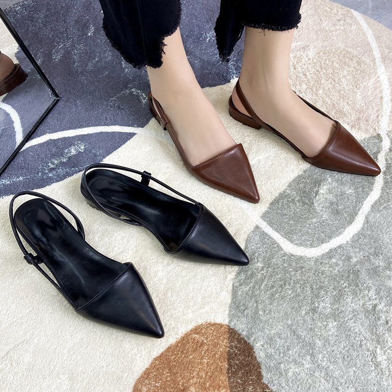 Women's Pointed Toe Slingback Flat Sandals, Minimalist Open-Back Low Heel Shoes, Casual Closed-Toe Summer Slingback Flats, 2 Colors Available, EU Size 36-40