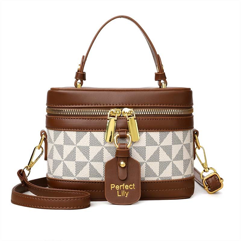 High-end retro bucket bag, new stylish women's lunch box bag, color-block single-shoulder crossbody handbag
