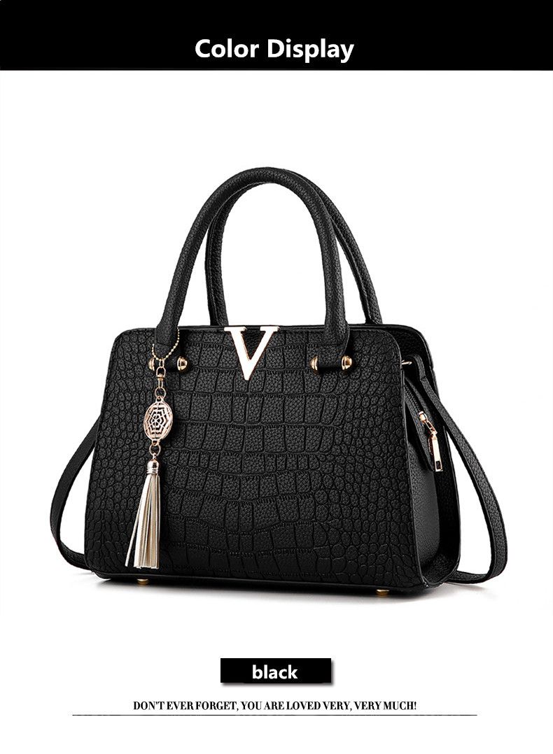 Crocodile leather women's bag V letter designer women's handbag