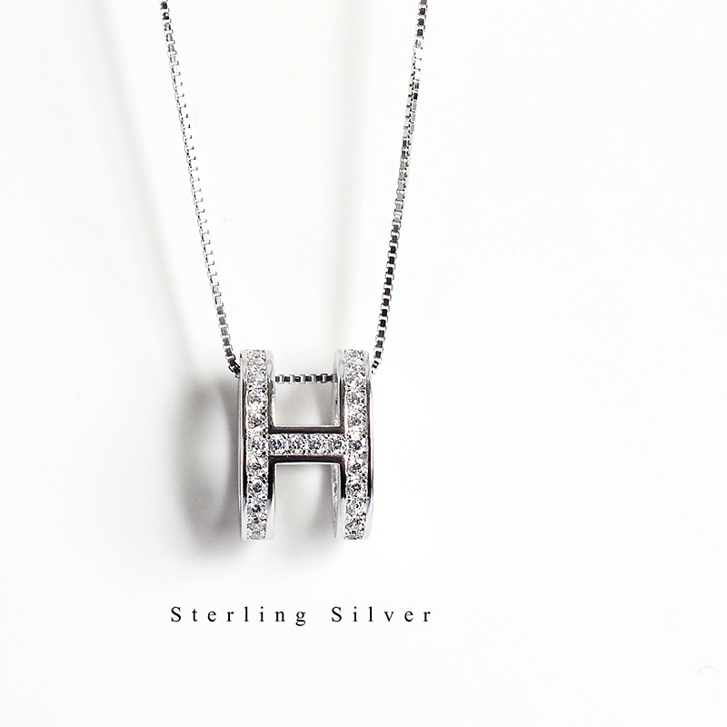 s925 sterling silver letter H pendant temperament collarbone chain pendant H collarbone necklace simple fashion jewelry silver chain female ornaments