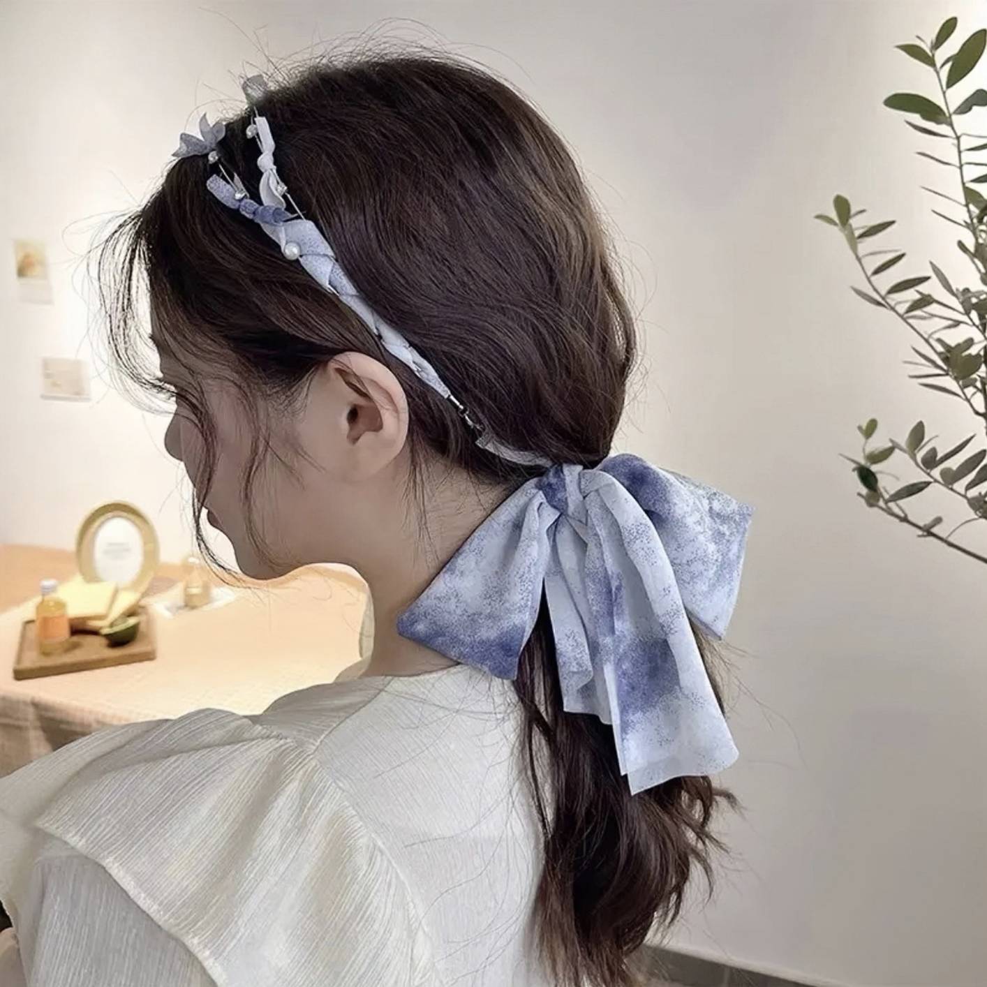 YS-0002 Women's Summer New Pearl Streamer Hairband Butterfly Headband