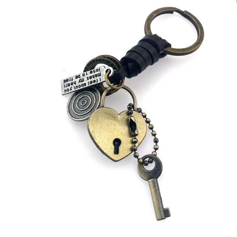 Couple love lock keychain, cowhide alloy car keychain, pendant creative small gift free shipping