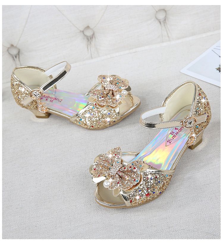 Dress Shoes Dreamy Girl's High Heels Children's Princess Sandals Bow Tie Children's Shoes Crystal Heeled Shoes