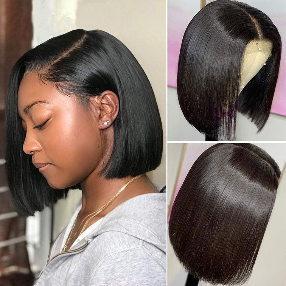 2026 New Rose Breathable Net Lace Front Wig Fashion Women Black Middle Part Short Straight Bob Wig Natural Looking Synthetic Hair Wig Daily Party Ladies Hair Headpiece