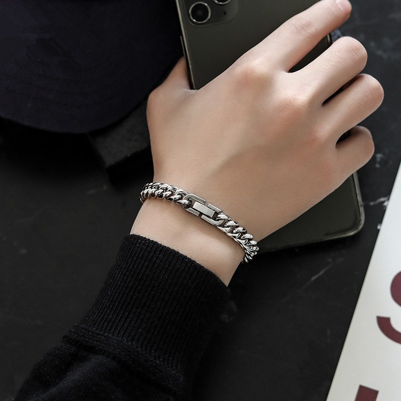 a66# New Design Simple Versatile Hip Hop Couple Titanium Steel Cuban Bracelet For Men