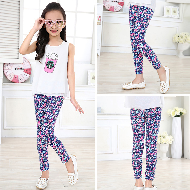 Girls Leggings Printing Flower Legging Infantil Para Menina Toddler Classic Leggings 2-14y Baby Girl Pencil Pants Kids Trousers
