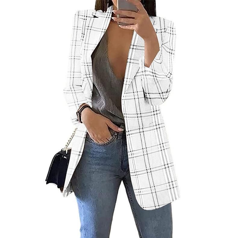 2025 new women Europe and the United States fashion plaid casual suit lapel slim cardigan suit jacket woman